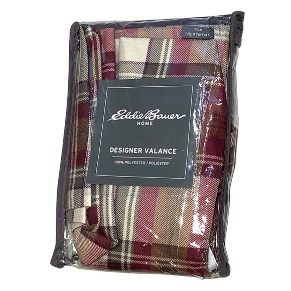 Eddie Bauer Edgewood Plaid Designer Valance 50" x 20" Polyester Red Tan Green - Picture 1 of 5